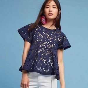 Anthropologie Eri + Ali Navy Eyelit Top